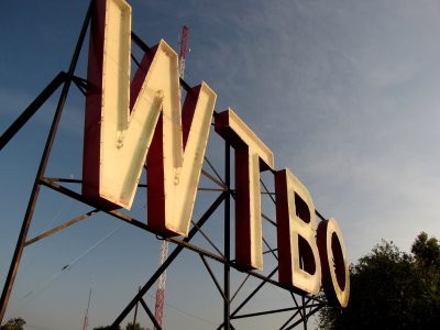 The WTBO sign, photographed during the "golden hour"