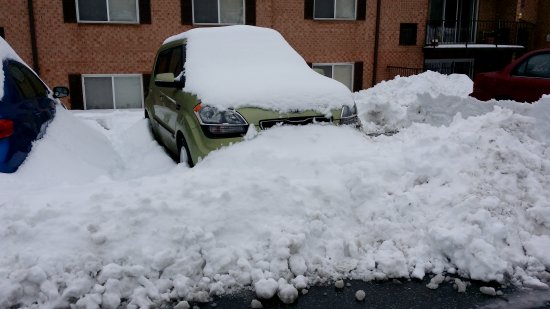 Blocked in with more than a foot of snow, plus a healthy covering on top of the car.