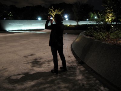 Suzie takes a photo at the MLK Memorial.