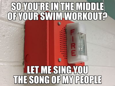 SO YOU'RE IN THE MIDDLE OF YOUR SWIM WORKOUT?  LET ME SING YOU THE SONG OF MY PEOPLE.