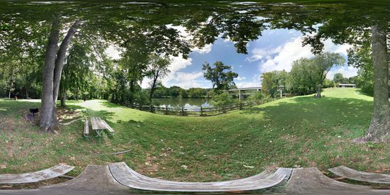 Standing on a picnic table near the James River Visitors' Center and the Harry Flood Byrd Memorial Bridge