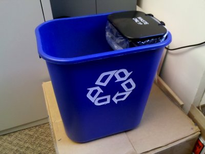 The trash can and recycling bin for the single-stream program