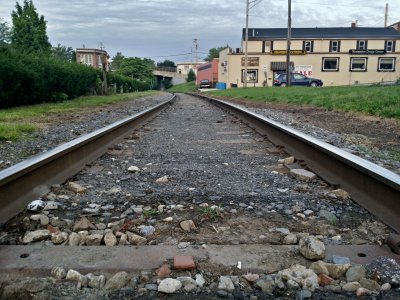 Facing south, looking down the tracks. Same location as above, facing the opposite direction.