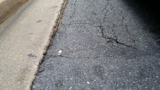 The area where I got hurt. Note the uneven quality of the road.