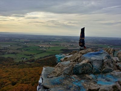 View from High Rock facing approximately north, towards Waynesboro, Pennsylvania. The bit of stone in the foreground is actually manmade. As much as I can tell, this is some of what remains of an observatory that once stood at this site.