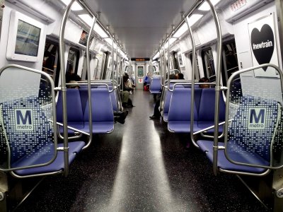 Inside car 7007.  This is one of the non-cab cars, which is a new thing for Metro.  In the older railcars, a cab would be directly behind the camera, but in these cars, there is a set of hostler controls for yard movements adjacent to the bulkhead door.