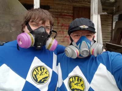 We look pretty badass in our masks, don't we? Note the matching shirts, by the way. We didn't plan that. We swore that we would never do that again after last time, but apparently, sometimes things just happen.