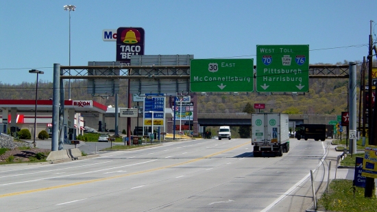 The Breezewood strip, facing east, taken from approximately halfway down.