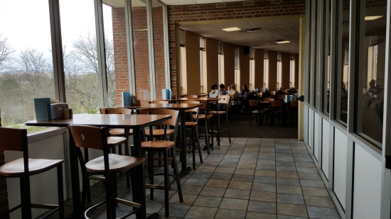 The bridge over door 4/5, constructed during the 2001 renovation that created this version of D-Hall. I have a photo of some friends sitting in this area from 2001, when this facility was new. The floor was changed from wood to tile at some point, but otherwise, looks the same.