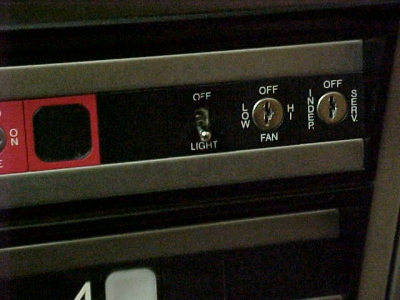 Light switch toggle (rather than a key) on the elevator in Burruss Hall, circa 2001.