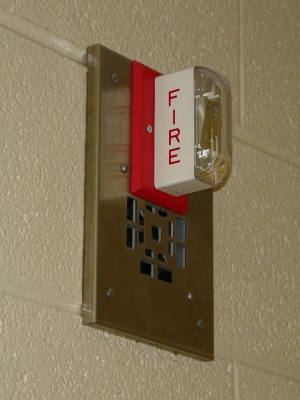 Roop Hall fire alarm notification appliance, circa 2002