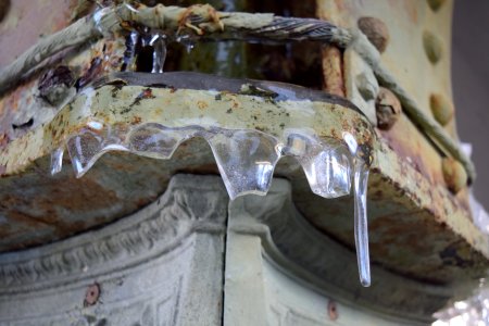 Icicles on a platform column.