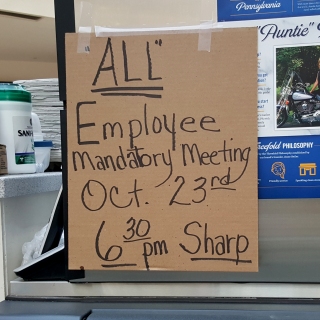 Someone needs to tell the person who wrote this sign at the Auntie Anne's that (A) the public does not need to see these sorts of communications, as this sign was in plain view of everyone walking by, and that (B) "quote marks" are not used for "emphasis".