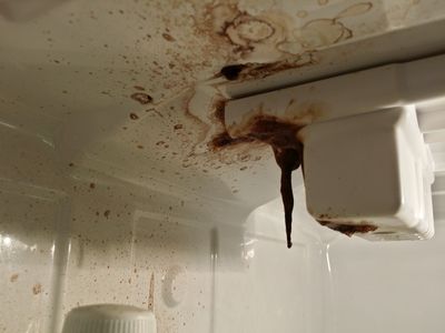 The root beer stalactite on the top of the fridge.