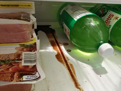 Root beer juice in the bottom of the fridge.