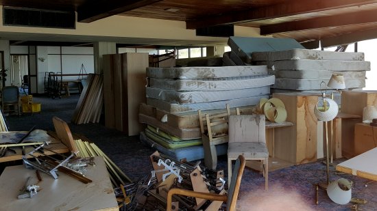 Inside the former Dulaney's restaurant, now used for storage. Lots of water damage was visible in this area.