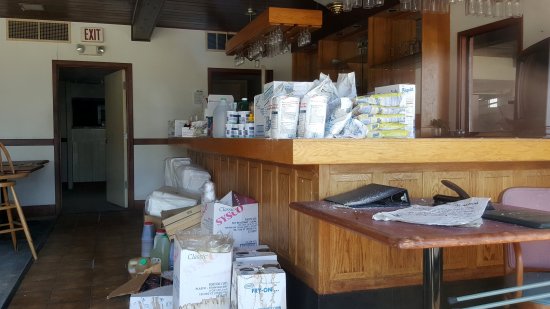 Inside the former Dulaney's restaurant, now used for storage. Lots of water damage was visible in this area.