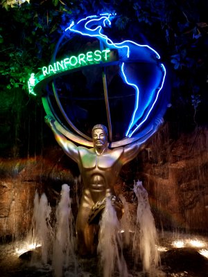 We sat right in front of this statue of a naked man standing in a fountain.