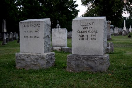 Headstones for Cleon and Ellen Moore.  Ellen's stone irks me a little, though, because it sort of indicates that her identity is completely tied to her husband, and that she is not an individual in her own right.  It's kind of like people who sign their name "Mrs. John Doe" instead of "Jane Doe".