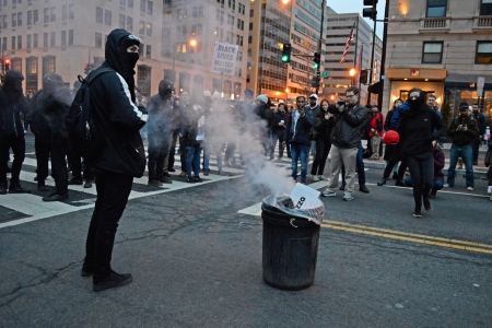 Trash can on fire.