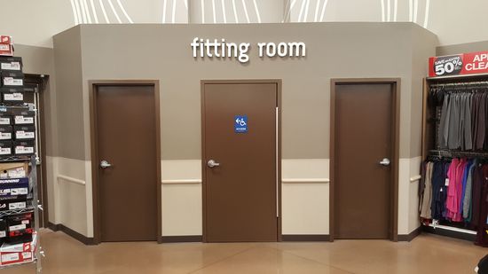 Kroger Marketplace also contains a fitting room, in the back corner of the apparel section.