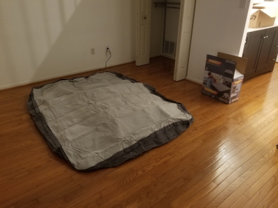 The air mattress, deflated