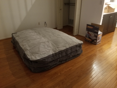 The air mattress, filled about halfway