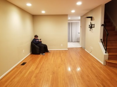 The living room, almost completely bare.