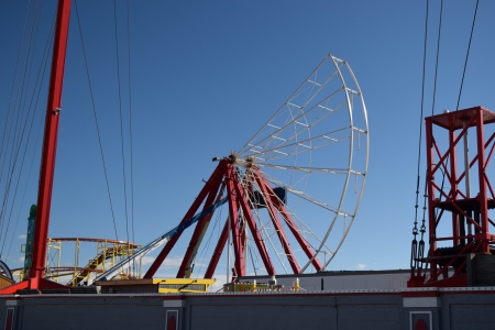 I was very surprised to see the ferris wheel at Jolly Roger undergoing what appeared at a glance to be demolition.  I later asked online about what I saw, and as it turns out, this is part of a major overhaul project that the ferris wheel goes through every ten years, where the ferris wheel is dismantled, refurbished, and reassembled in time for the next operating season.