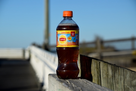 I found an unopened bottle of iced tea sitting on the railing, so I took a few photos of it.  Wonder if Kermit the Frog misplaced his tea?