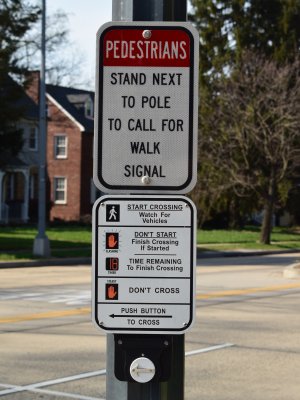 Sign directing pedestrians to stand next to the pole to activate the sensor.  The call button is apparently obsolete, as it didn't do anything when I pressed it.