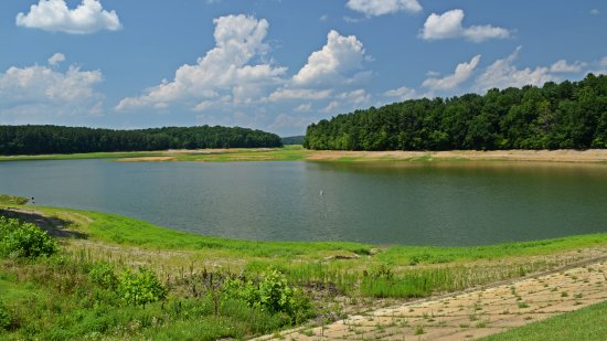 Triadelphia Reservoir, with the lower water level.  Compare to the water level in April 2014.