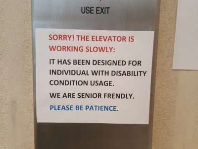 Elevator signage at the United Office Building