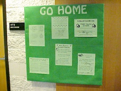 The other bulletin board for April was dictated by service needs, i.e. information about the dorm's end-of-year closing.  Pretty straightforward.  The only things that I was responsible for were the background and the title.  Everything else was, "Here, put this up."