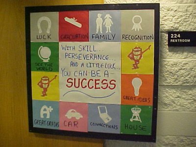 These two bulletin boards were what greeted everyone when the dorm opened in August 2002, and they lasted until the end of September.  With no building-wide theme that year, I went for a theme based on the old game show Press Your Luck.