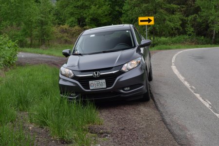 The Honda, parked on the side of the road while I was photographing the trailer.  I believe that the road to the left behind the car leads to the old Byrnesville town site, but I didn't explore down that way.