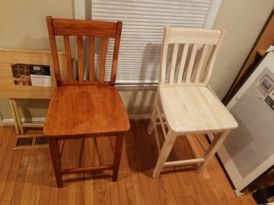 Completed first chair and second chair still unfinished.