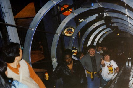 My sister and me on the rocket escalator