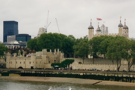 The Tower of London, viewed from our river boat.