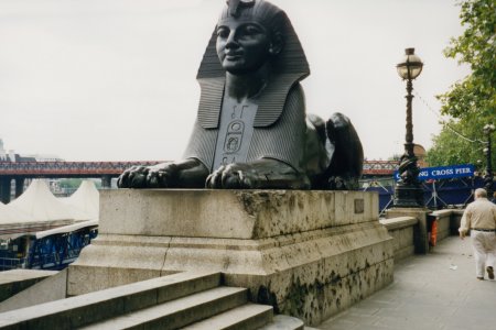 Sphinx next to Cleopatra's Needle.