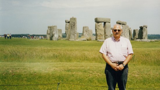 Dad posing in front of Stonehenge.