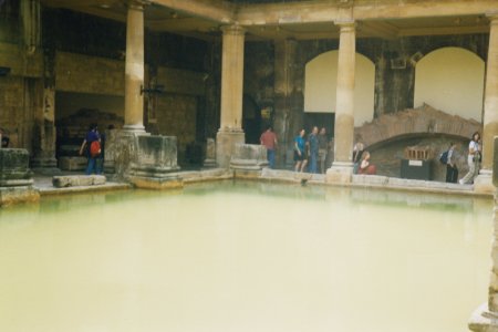 The baths, viewed from the lower level.  I stuck my hand in, and was surprised to find how warm the water was.