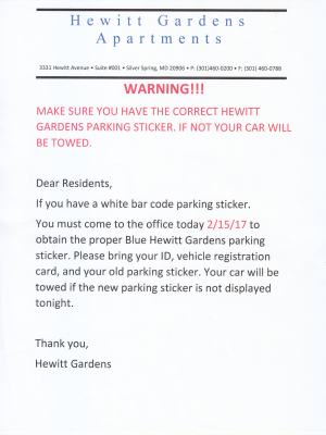 Memo warning that the barcoded parking permits were no longer valid