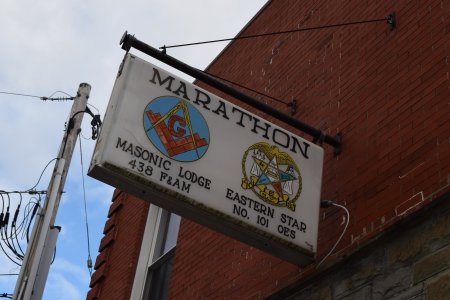 Sign outside Marathon Masonic lodge.