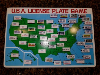 We saw license plates from 32 states, plus Ontario and Quebec license plates, and that St. Maarten plate.  The only rule was that you don't get to turn Maryland until you're out of the neighborhood and actually spot it on the road.