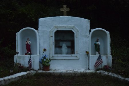 The Byrnesville Shrine of the Blessed Mother, constructed from a fireplace and two bathtubs.