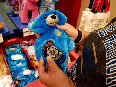 She ultimately settled on a blue bear with a Thomas the Tank Engine theme.