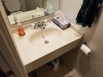 The sink side of the bathroom