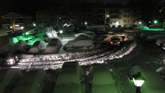 The parking lot at Hewitt Gardens Apartments after the snow stopped.