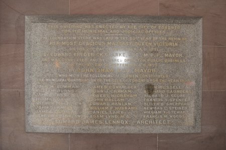 Dedication plaque at Old City Hall.  A version of this was the subject of a photograph in "Our Story Part 1".